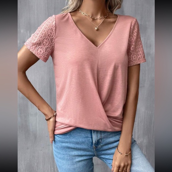 Boho lace sleeve wrap front blouse - Picture 4 of 6